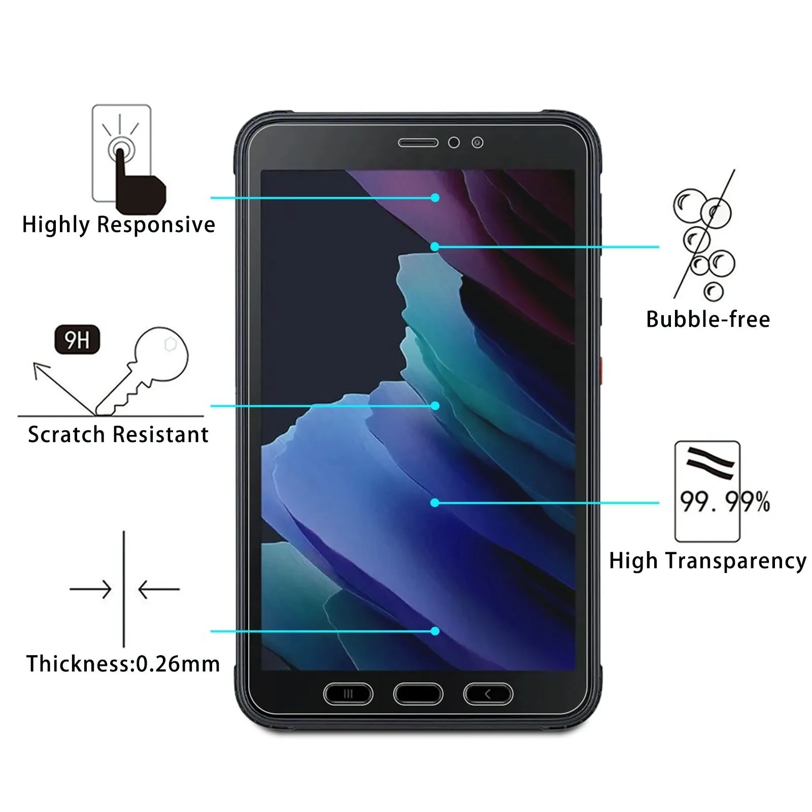 2-pack 9h Tempered Glass for Samsung Galaxy Tab Active 3 - Hd Explosion-proof Film