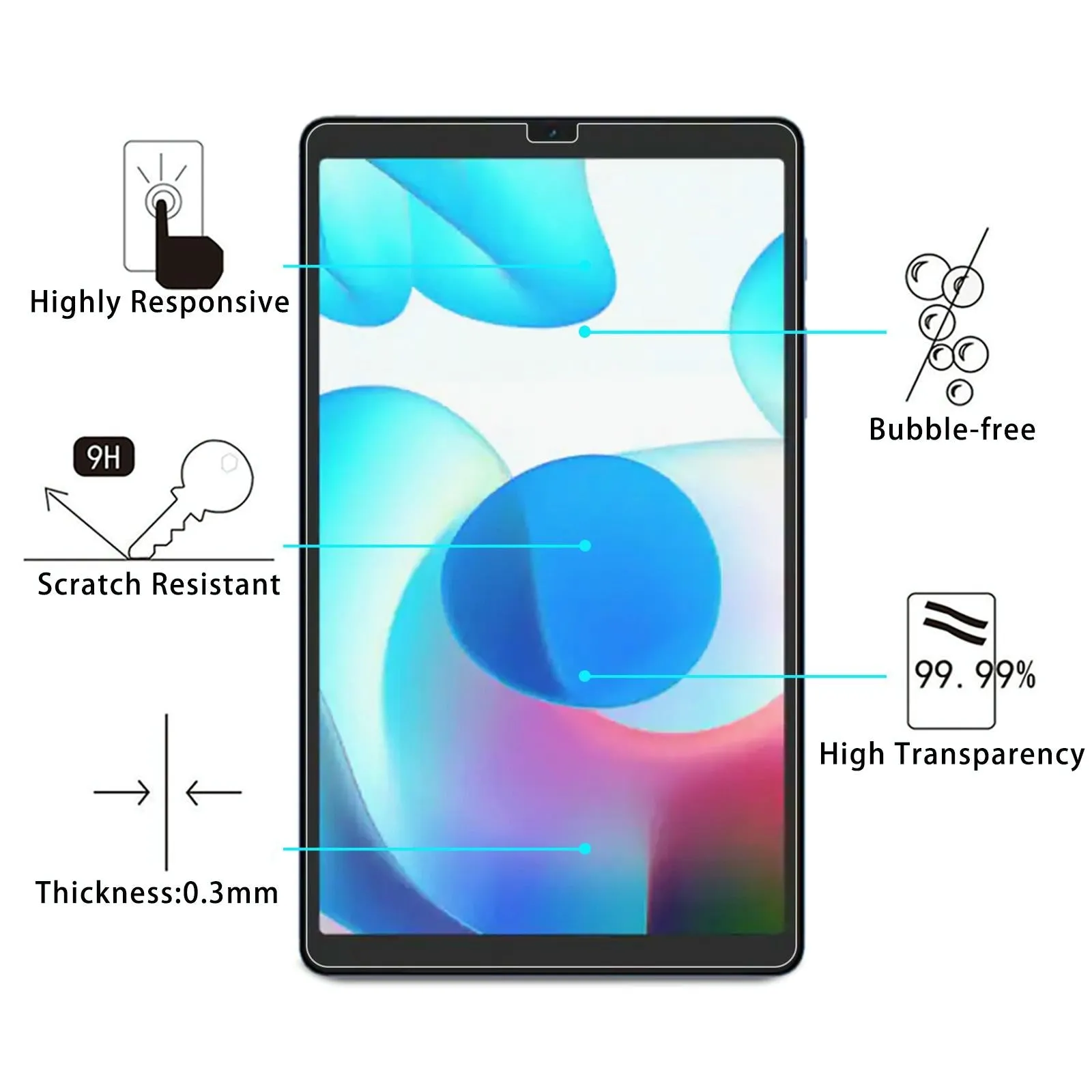 2-Pack Tempered Glass Film For Realme Pad Mini - 9H 2.5D Explosion-Proof