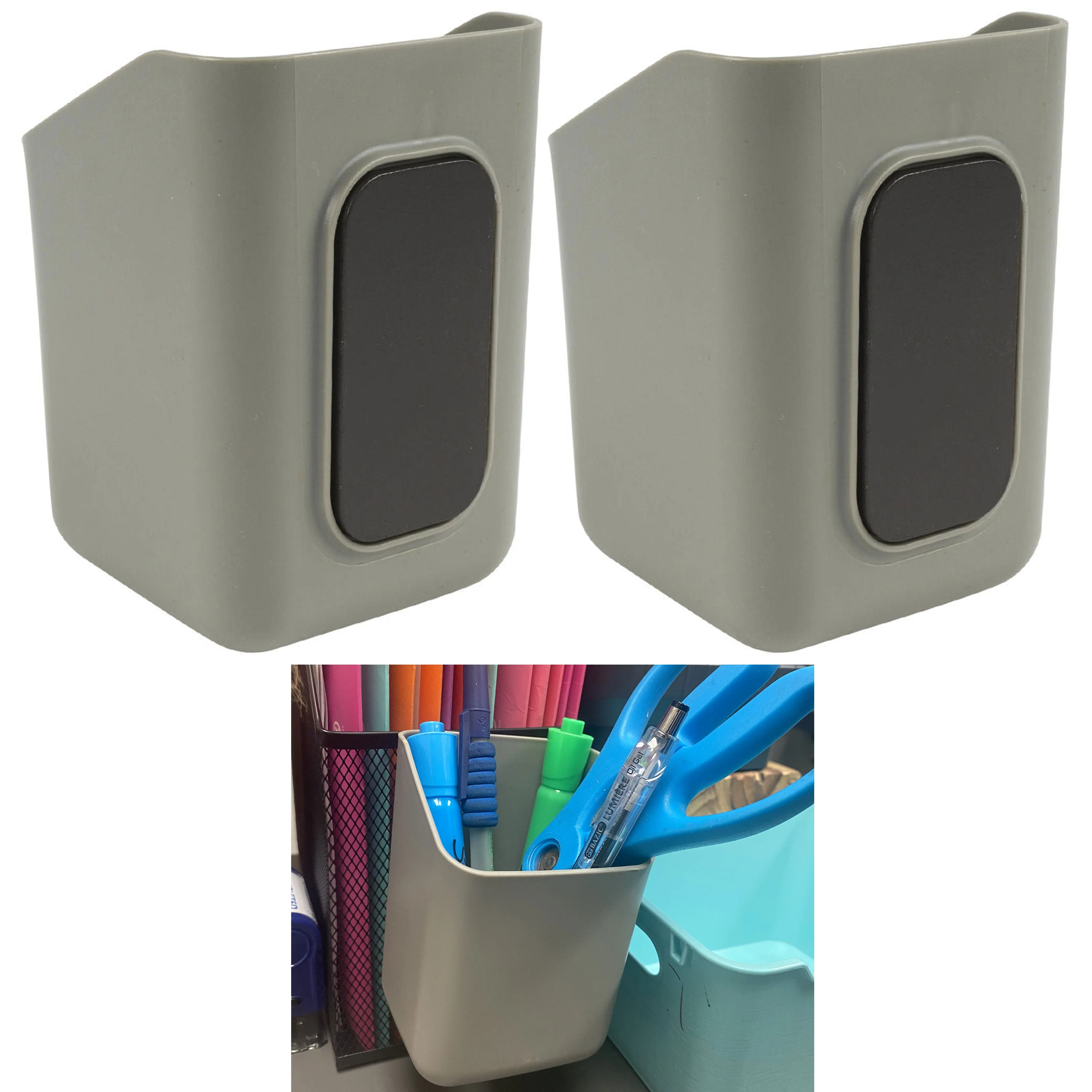 2 Pc Pencil Holder Magnetic Cup Desk Organizer Pen Desktop Office Storage Tray