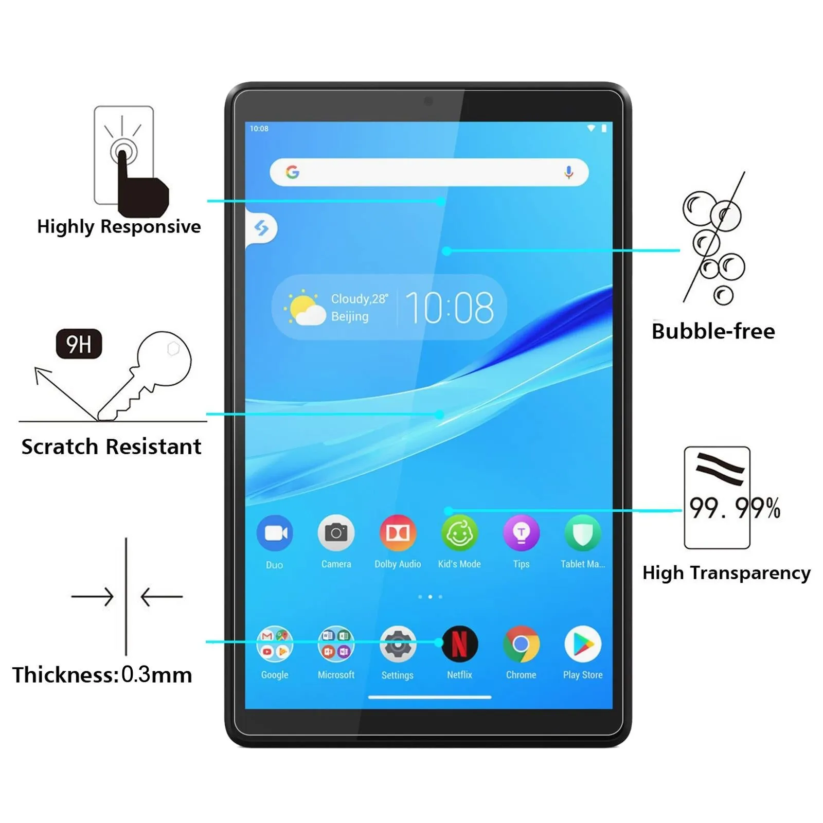 25-Pack Tempered Glass Film For Lenovo Tab M8 Hd - 9H 2.5D Explosion-Proof