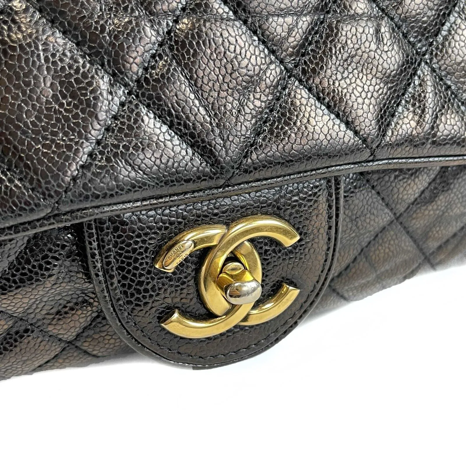 Chanel - Shiva Flap Bag Quilted Caviar Large Black CC Shoulder Bag