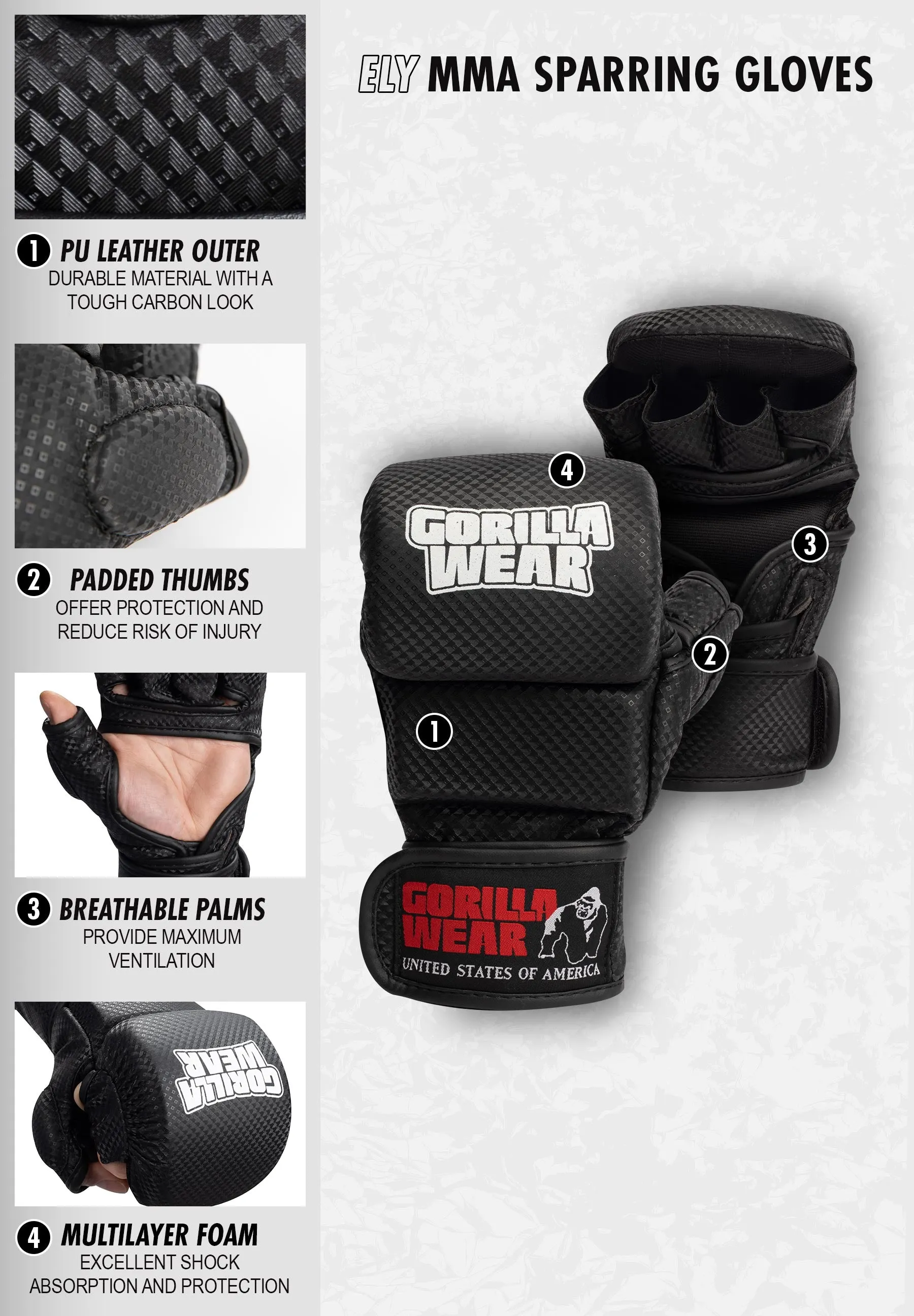 Ely MMA Sparring Gloves - Black/White