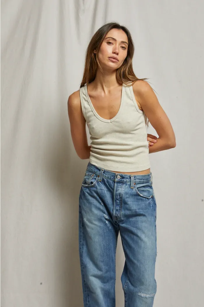 Maria Structured Rib Tank in Oatmeal