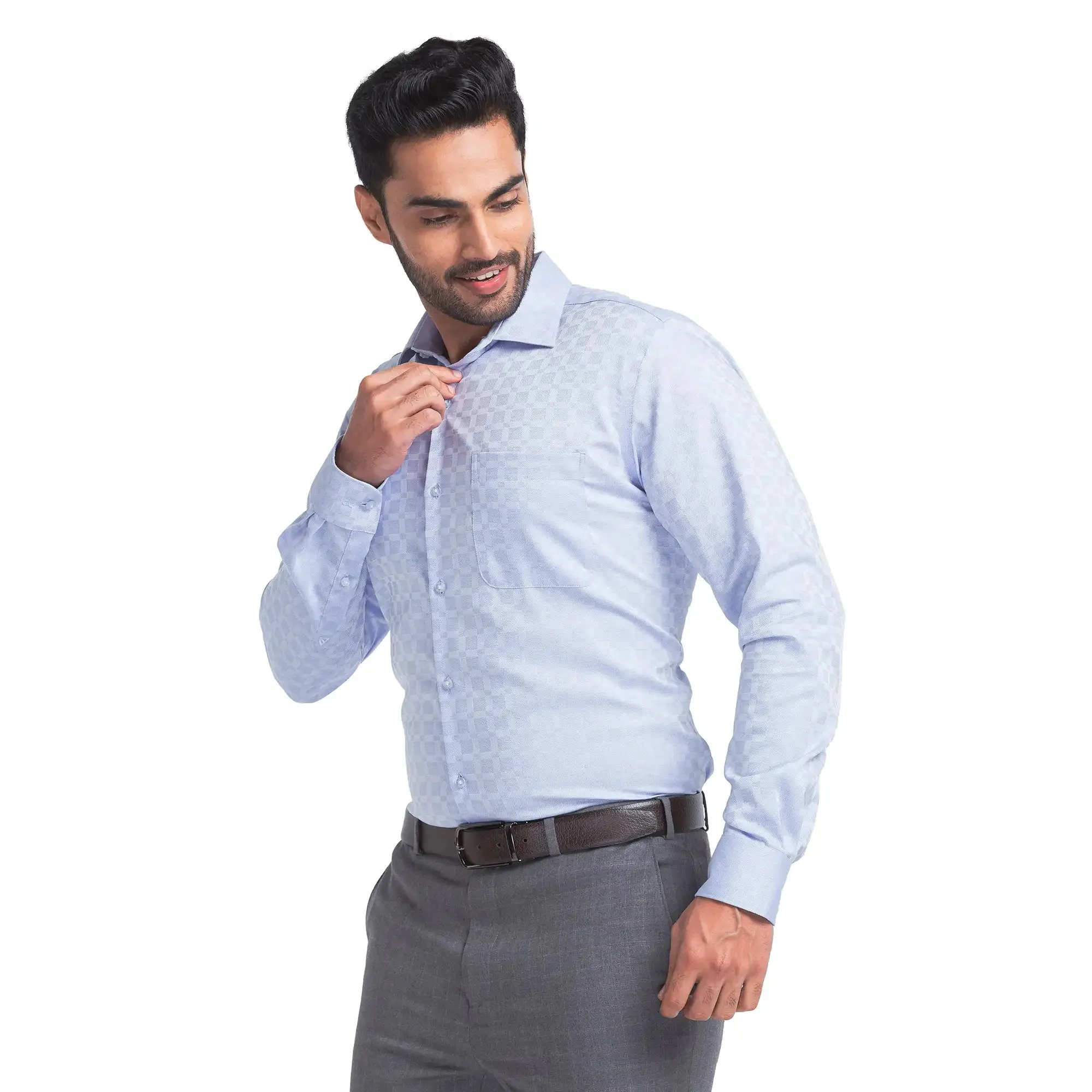 Raymond Men Blue Contemporary Fit Structured Cotton Formal Shirt