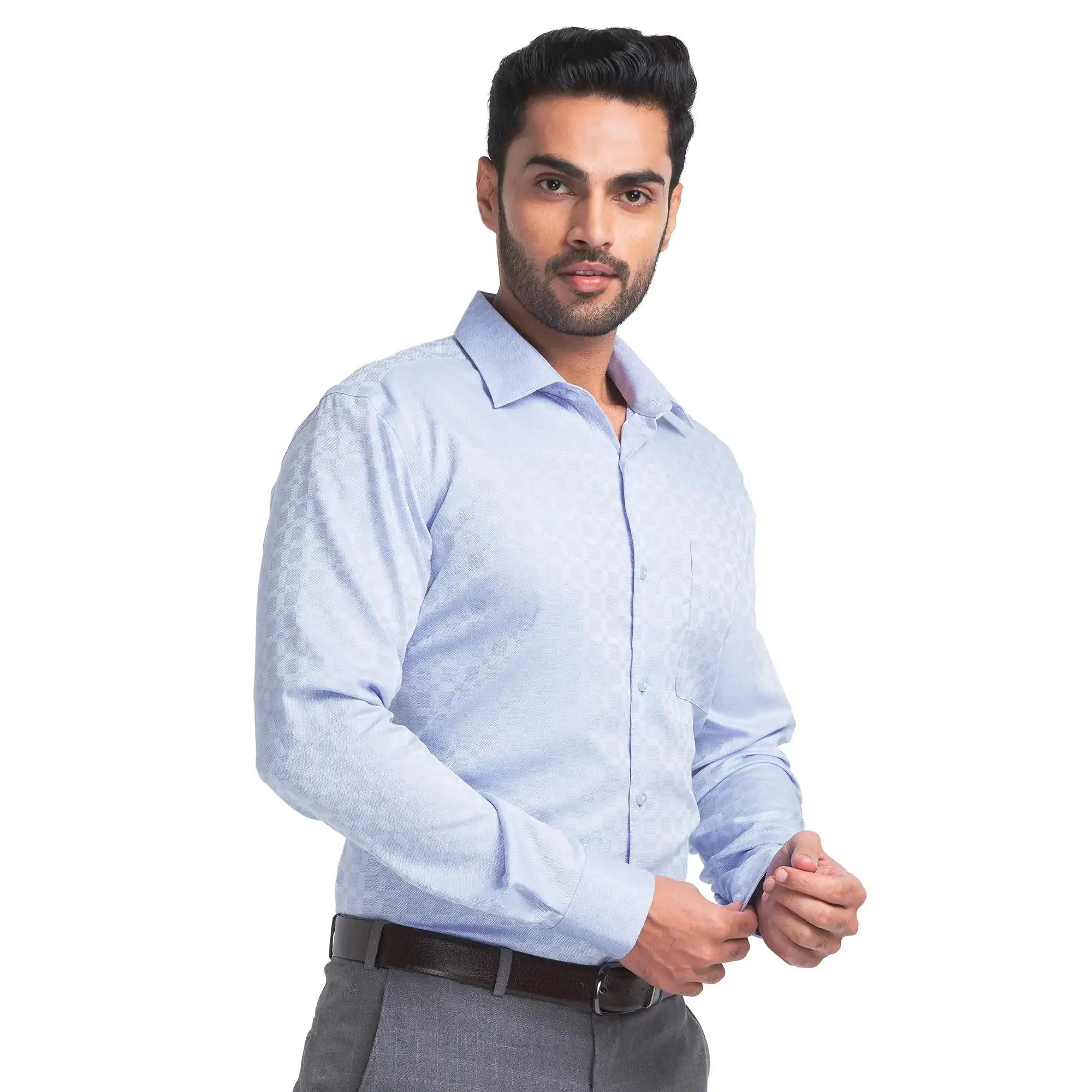 Raymond Men Blue Contemporary Fit Structured Cotton Formal Shirt