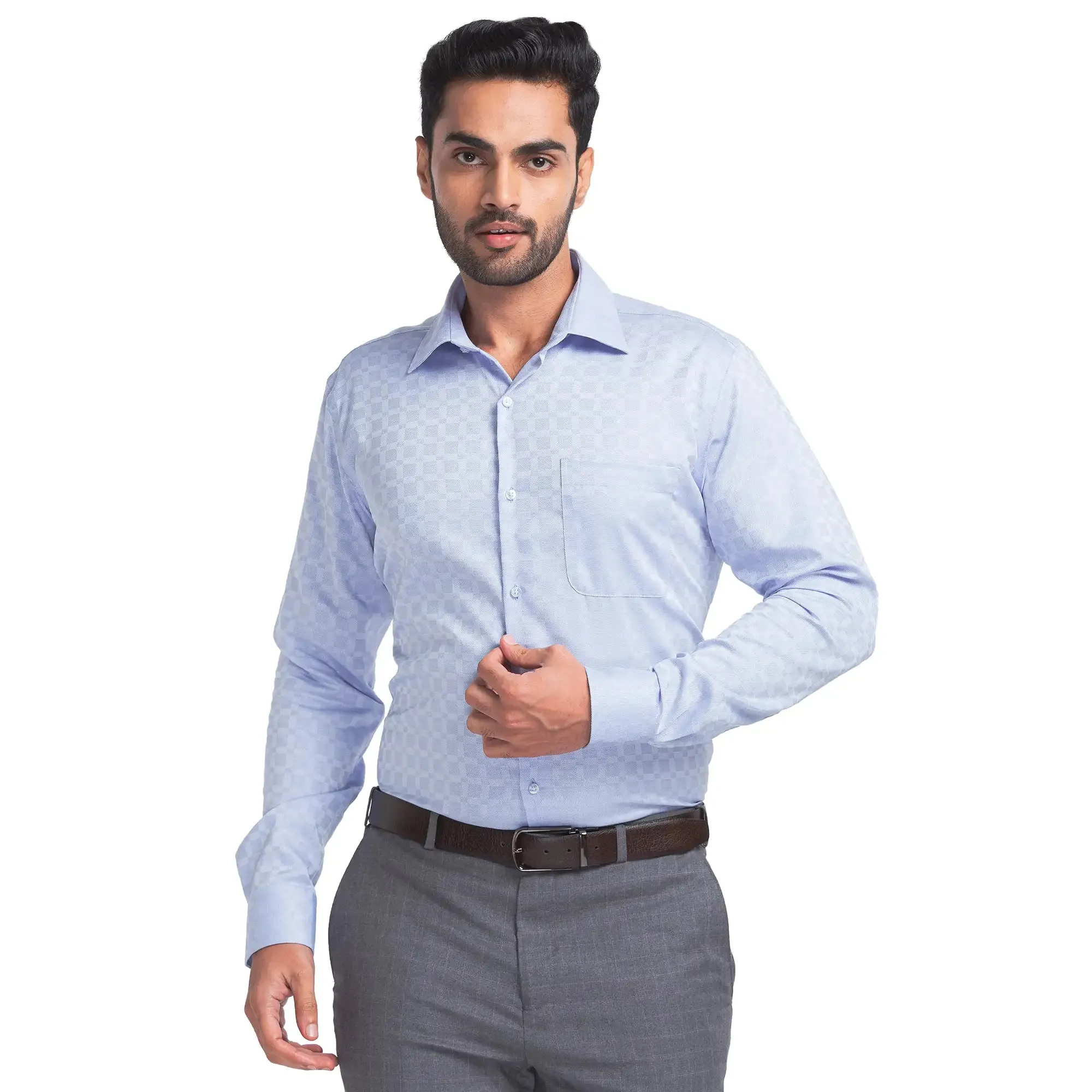 Raymond Men Blue Contemporary Fit Structured Cotton Formal Shirt