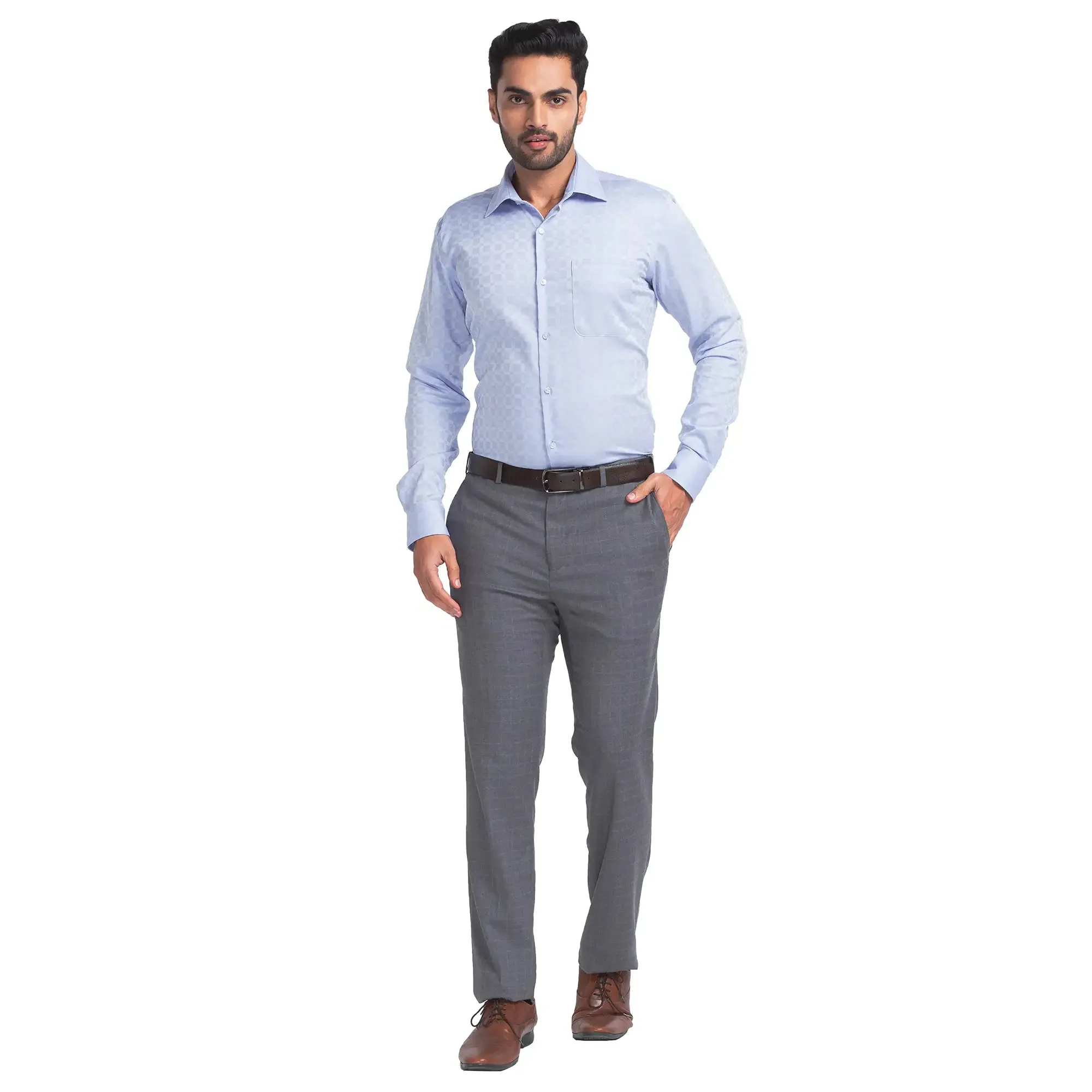 Raymond Men Blue Contemporary Fit Structured Cotton Formal Shirt