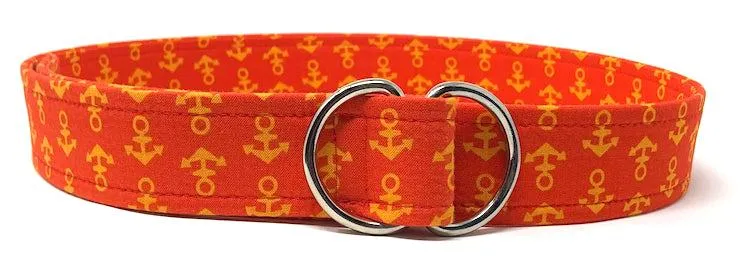Red and Orange Anchor D-ring Belt - Nautical Inspired Fabric Belt