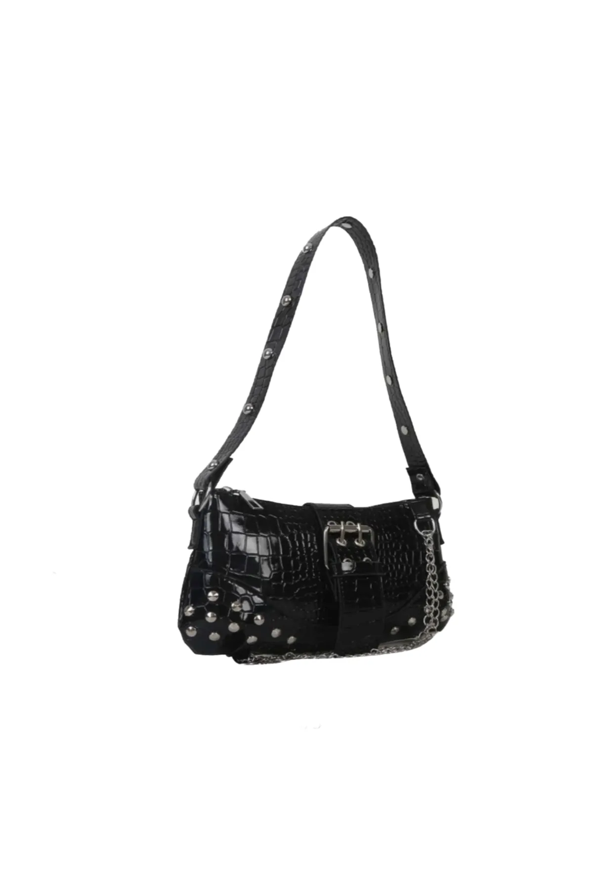 Zadie Croc Chain Bag (Black)